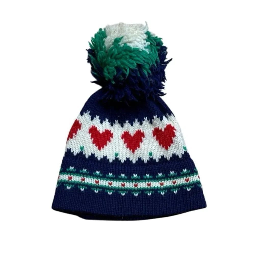 MCM Vintage Marceau Sports Knot Wool Pom Pom Beanie Skip Cap Women’s OS Blue